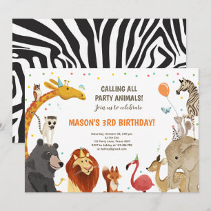 Invitación Fiesta Animales Safari Chica Boy Animales Cumpleañ