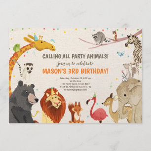 Invitación Fiesta Animales Safari Chica Boy Animales Cumpleañ