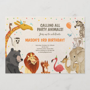 Invitación Fiesta Animales Safari Chica Boy Animales Cumpleañ