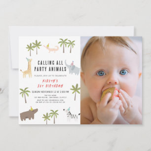 Invitación Fiesta Animales Safari Foto Primer cumpleaños