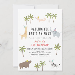 Invitación Fiesta Animales Safari Primer cumpleaños