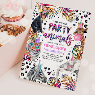 Invitación Fiesta Animales Safari Rainbow Cheetah Cumpleaños