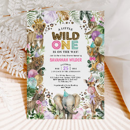 Invitación Fiesta Animales Salvajes Safari Lilac rosa Baby Sh