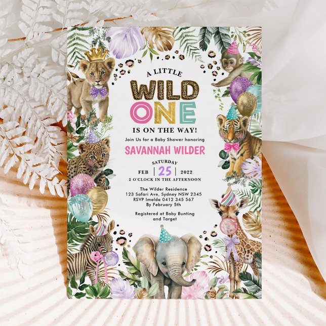 Invitación Fiesta Animales Salvajes Safari Lilac rosa Baby Sh (Subido por el creador)