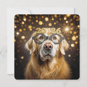 Invitación Fiesta Año Nuevo 2027 Humor Retriever Dorado