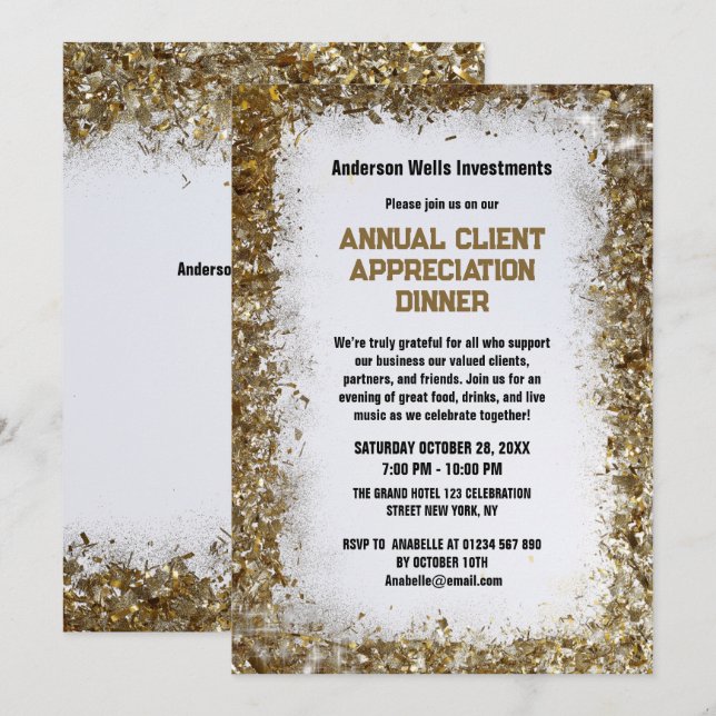 Invitación Fiesta Anual de Agradecimiento a Clientes Dorada (Anverso / Reverso)