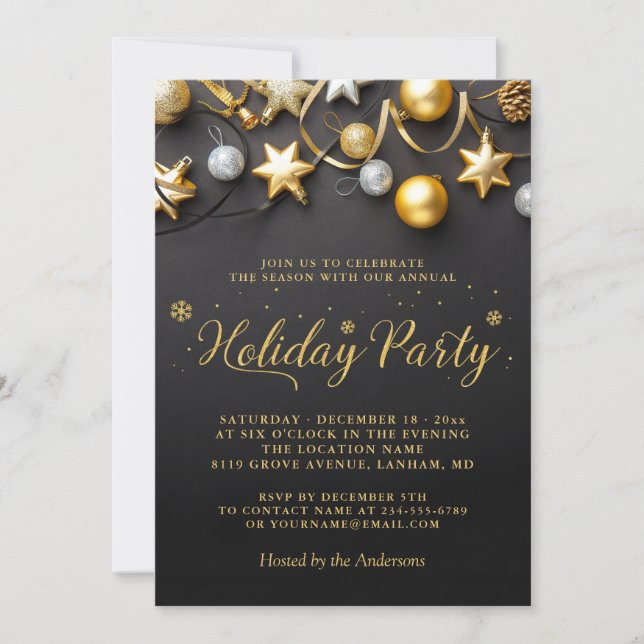 Invitación Fiesta anual de Baubles de Oro Blanco Negro (Anverso)