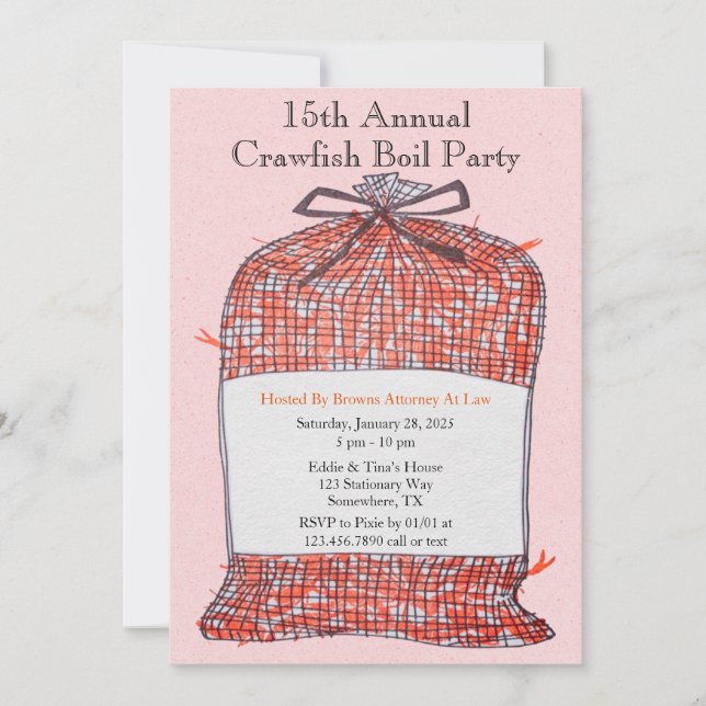 Invitación Fiesta Anual De Crawfish Boil (Anverso)