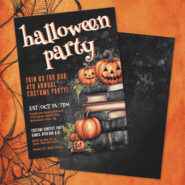 Invitación Fiesta anual de disfraces de calabaza Halloween (Pumpkin Annual Costume Halloween Party Invitation)