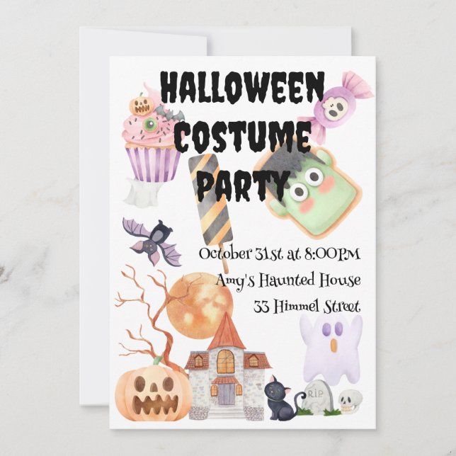 Invitación Fiesta anual de disfraces de Halloween (Anverso)