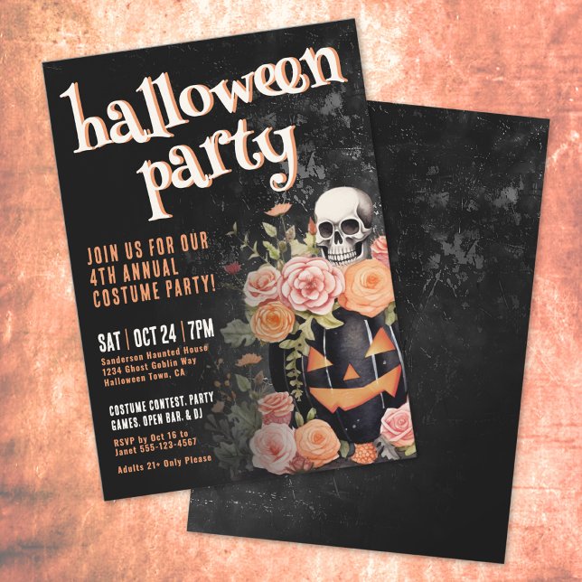 Invitación Fiesta Anual de Disfraces de Halloween de la Calab (Pumpkin Annual Costume Halloween Party Invitation)