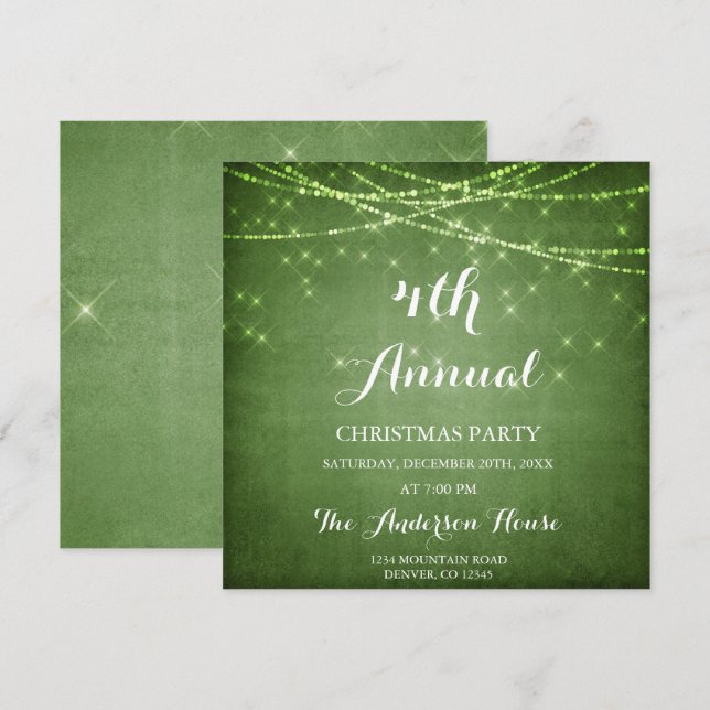 Invitación Fiesta anual de Navidades de Green String Light (Anverso / Reverso)