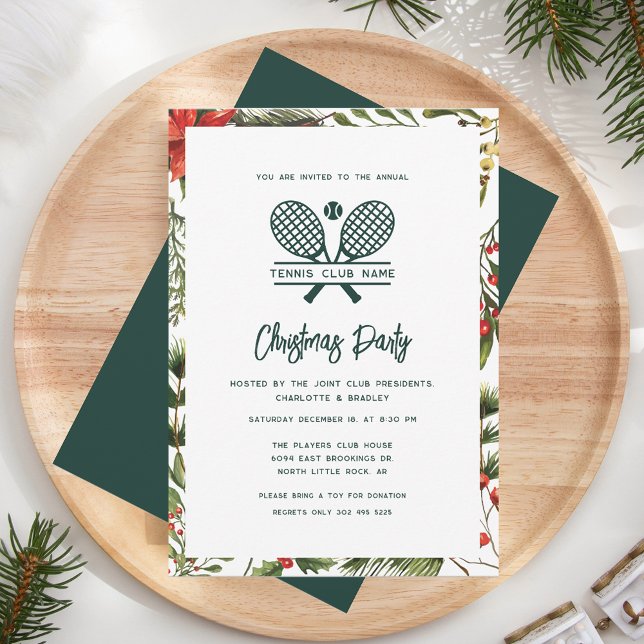 Invitación Fiesta anual de Navidades de miembros del club de  (Christmas Party Invitation Lawn Tennis Country Club Annual Event)
