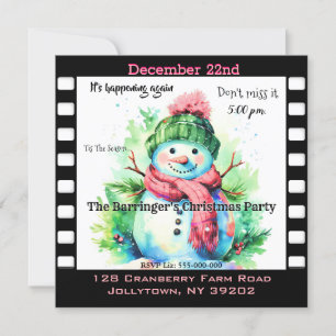 Invitación Fiesta anual de Navidades Snowman Pink Scarf