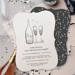 Invitación Fiesta anual de Nochevieja de Champagne de plata
