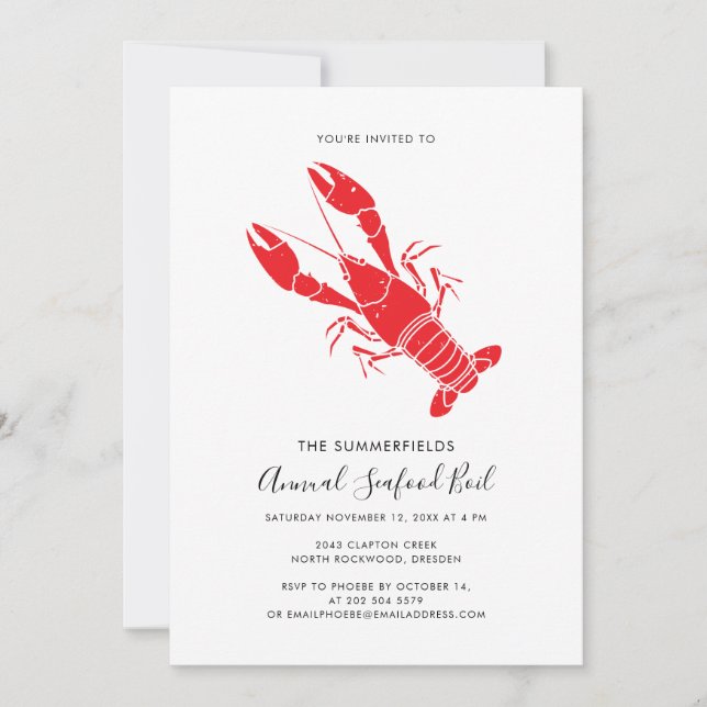 Invitación Fiesta anual de verano de la familia Seafood Boil (Anverso)