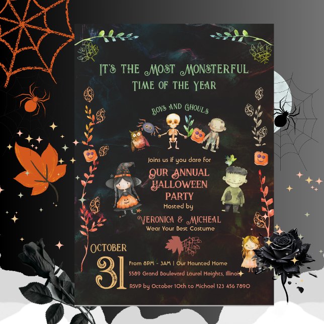 Invitación Fiesta Anual del Monstruo de Disfraces de Hallowee (Annual Halloween Costume Monster Party Invitation)