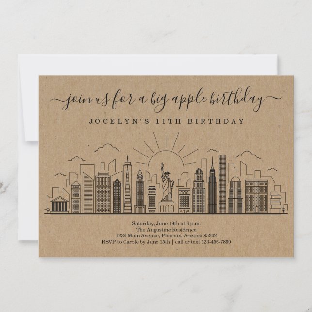 Invitación Fiesta Apple de cumpleaños grande de Nueva York (Anverso)