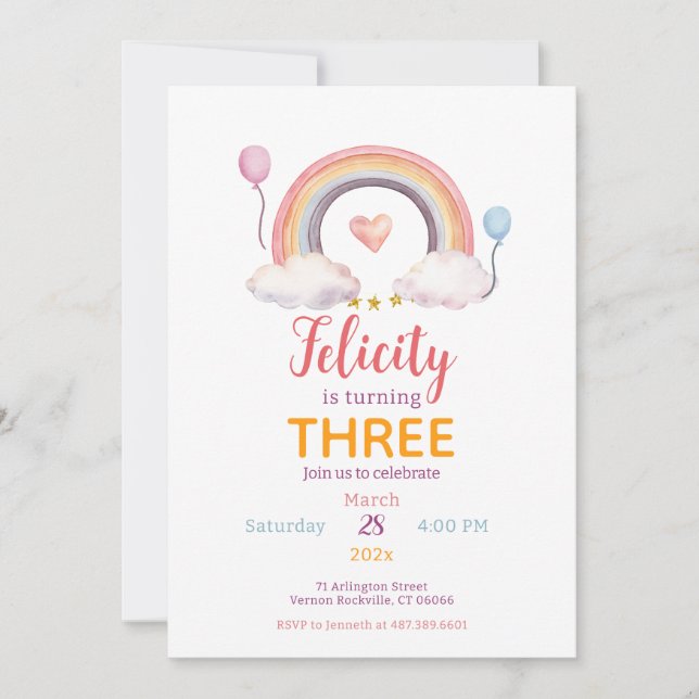 Invitación Fiesta Arcoíris Acuarela (Anverso)
