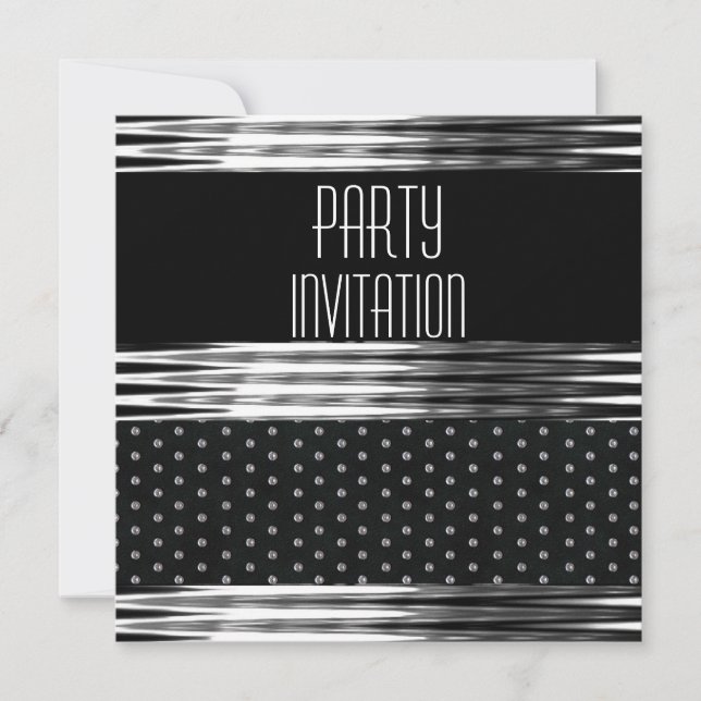 Invitación Fiesta Art Deco Black Silver Spot (Anverso)