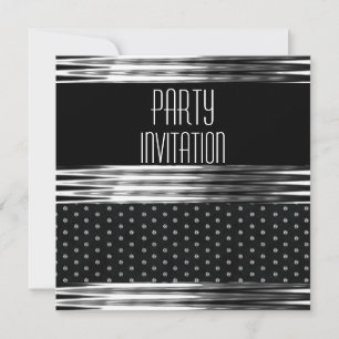 Invitación Fiesta Art Deco Negro Plata Mancha