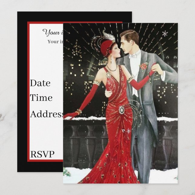 Invitación fiesta artístico deco retro vintage (Anverso / Reverso)