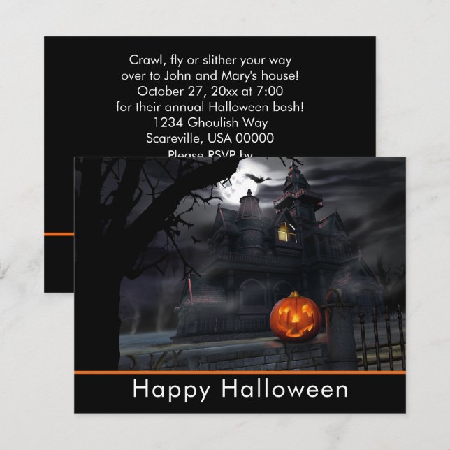 Invitación Fiesta asustadizo de Halloween de la calabaza de (Anverso / Reverso)