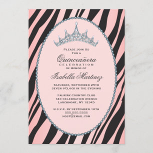 Invitación Fiesta atractivo de princesa Tiara Zebra Pink