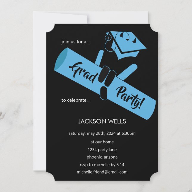 Invitación ¡fiesta! Azul (Anverso)