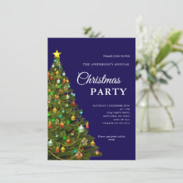 Invitación Fiesta azul de árbol de Navidad mínimo moderno