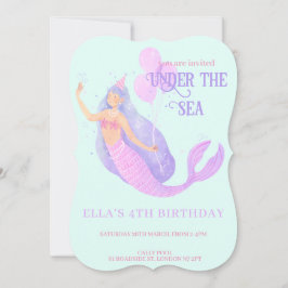Invitación Fiesta azul de cumpleaños de Sirena bajo el mar
