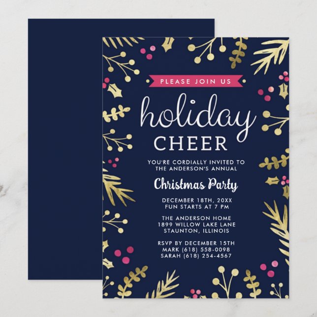 Invitación Fiesta azul de la Marina de festividad navidad  (Anverso / Reverso)