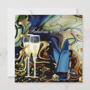 Invitación Fiesta Azul Dorado Beige Abstracto Fantástico Fabu