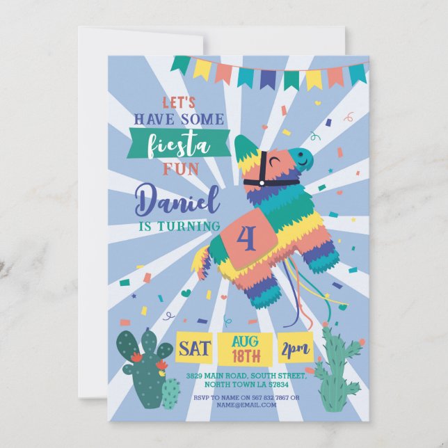 Invitación Fiesta Azul Fiesta Niños Mexicanos (Anverso)
