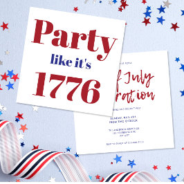 Invitación Fiesta azul rojo moderno como si fuera 1776 4 de j