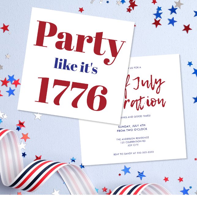 Invitación Fiesta azul rojo moderno como si fuera 1776 4 de j (Subido por el creador)