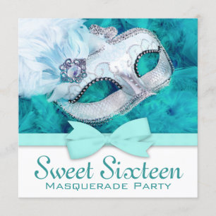 Invitación Fiesta azul verde azulado de la mascarada