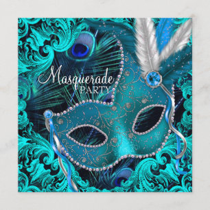 Invitación Fiesta azul verde azulado de la mascarada de la