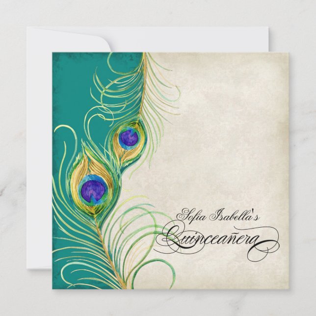 Invitación Fiesta azul verde azulado de Quinceanera del (Anverso)