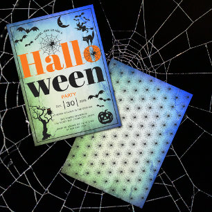 Invitación Fiesta azul y verde de Halloween adulto vintage