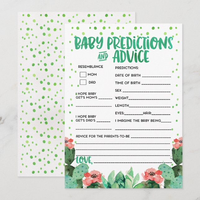 Invitación Fiesta Baby Predictions Consejos de Baby Shower Ju (Anverso / Reverso)