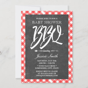 Invitación Fiesta Baby Shower BBQ Red Plaid & Chalkboard