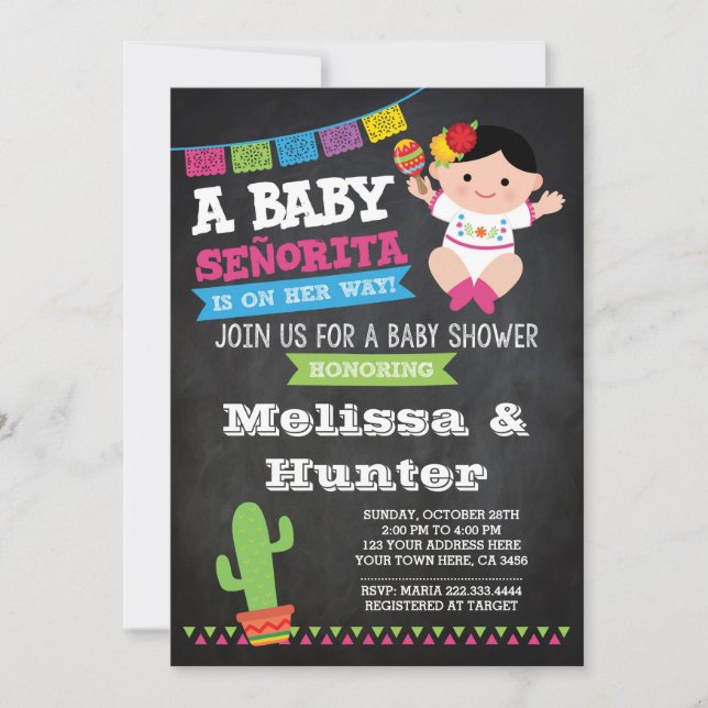 Invitación Fiesta Baby Shower, Chalkboard Invite (Anverso)