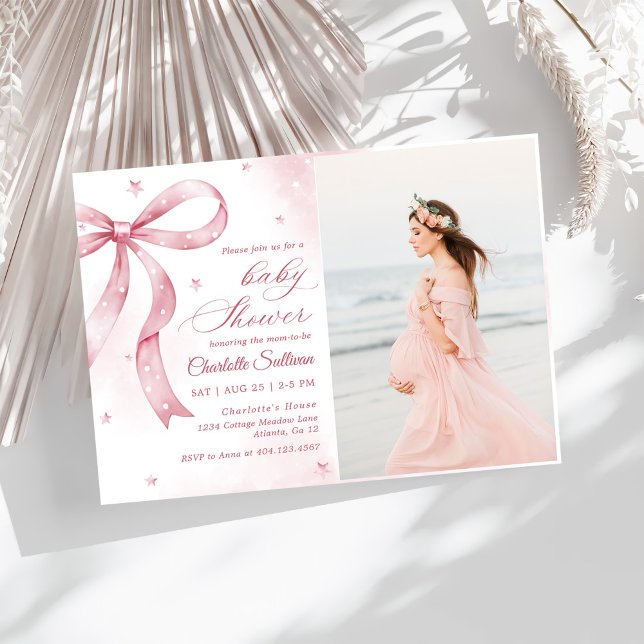Invitación Fiesta Baby Shower Chica de Bow rosa (Subido por el creador)