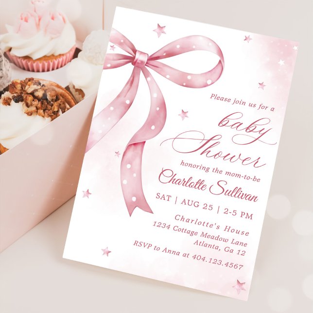 Invitación Fiesta Baby Shower Chica de Bow rosa (Subido por el creador)