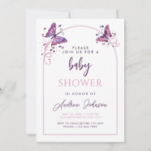 Invitación Fiesta Baby Shower Chica de mariposas rosadas Deli