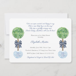 Invitación Fiesta Baby Shower Classic Dark Blue And White Boy