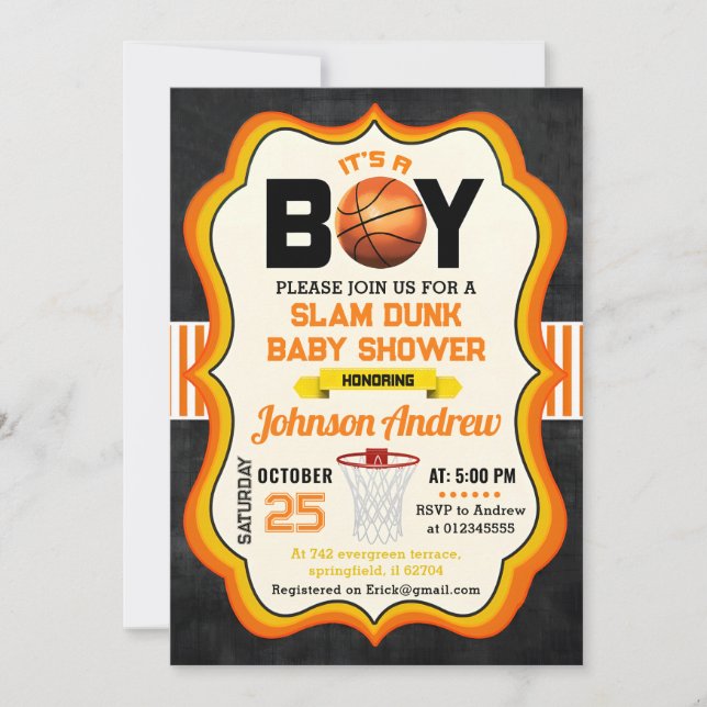 Invitación Fiesta Baby Shower de All Star Basketball Personal (Anverso)