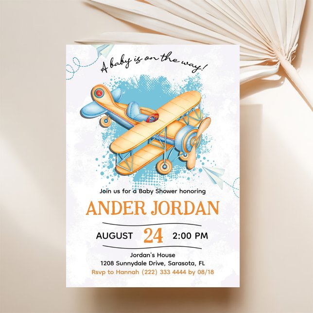 Invitación Fiesta Baby Shower de avión de época (Subido por el creador)