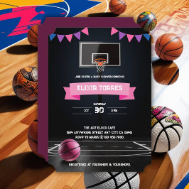 Invitación Fiesta Baby Shower de baloncesto rosa